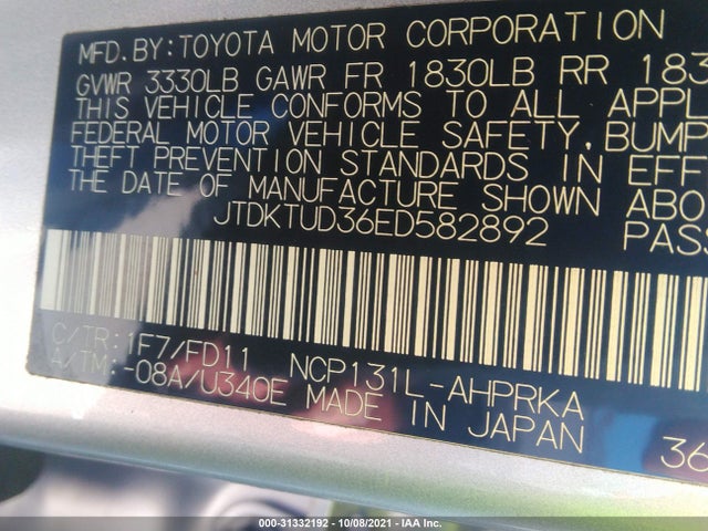 2014 Toyota Yaris, VIN: JTDKTUD36ED582892