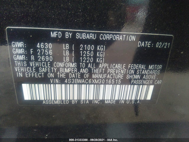 2021 Subaru Legacy, VIN: 4S3BWAC6XM3016515