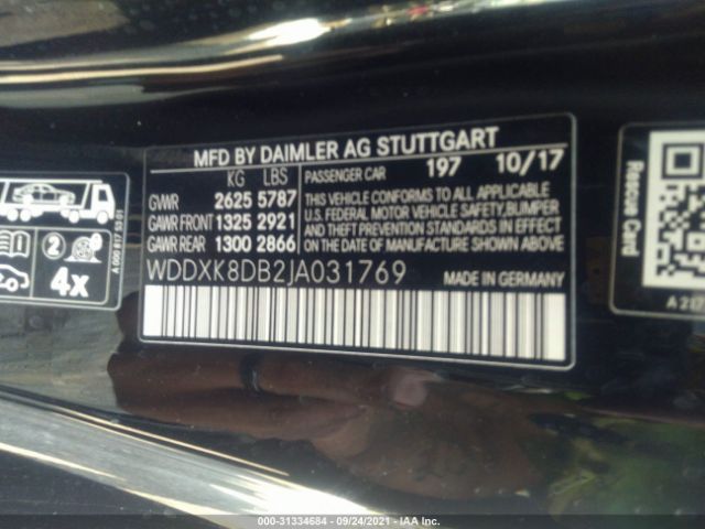 WDDXK8DB2JA031769 Mercedes-Benz S-class S 560