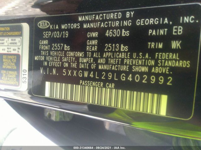 5XXGW4L29LG402992 KIA Optima Sx Turbo