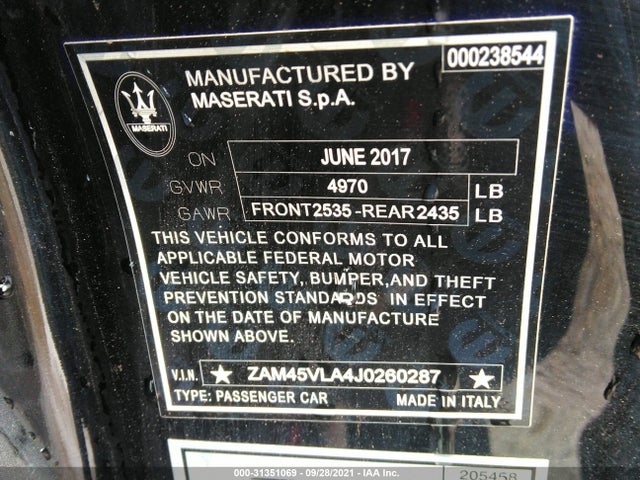 2018 Maserati Granturismo, VIN: ZAM45VLA4J0260287
