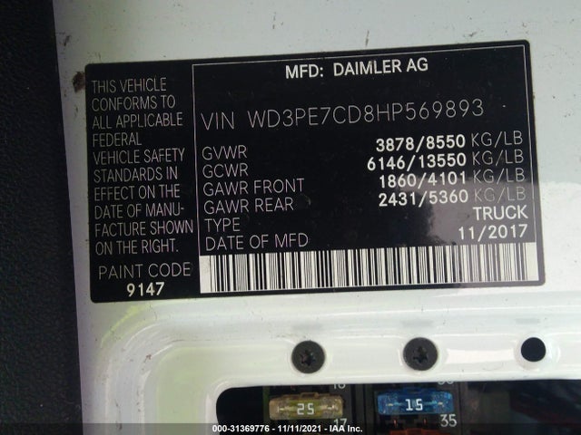 2017 Mercedes-Benz Sprinter, VIN: WD3PE7CD8HP569893