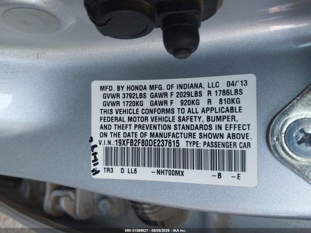 Продажа на аукционе авто 2013 Honda Civic Ex, vin: 19XFB2F80DE237615, номер лота: 31369827