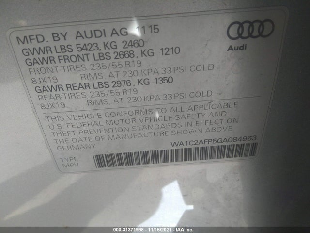 WA1C2AFP5GA084963 Audi Q5 PREMIUM