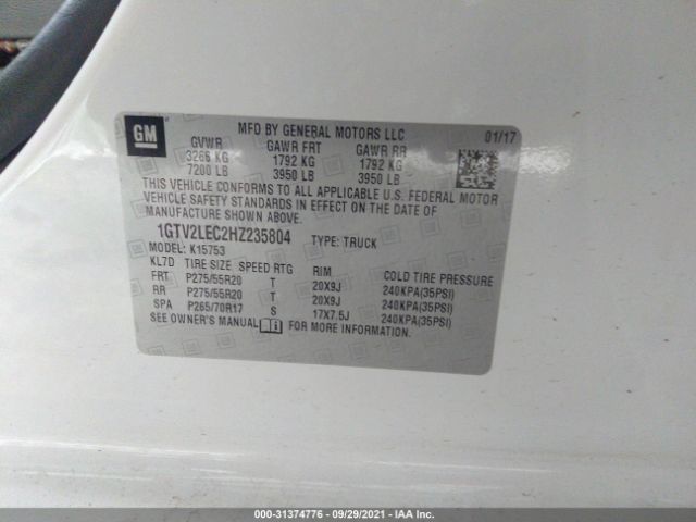 1GTV2LEC2HZ235804 GMC SIERRA 1500