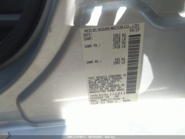 2019 Nissan Altima, VIN: 1N4BL4EV3KC222843