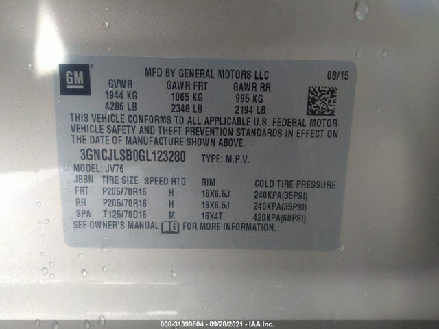 Chevrolet Trax Lt 2016 3GNCJLSB0GL123280 Image 9