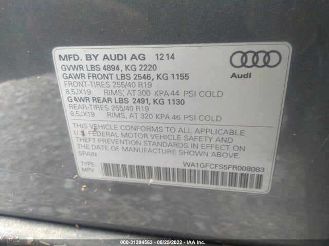 2015 Audi Q3, VIN: WA1GFCFS5FR008083