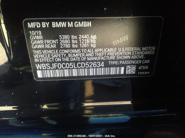 2020 BMW M5, VIN: WBSJF0C05LCD52634