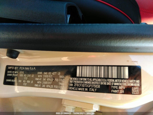 2016 Fiat 500X, VIN: ZFBCFXBT0GP375838