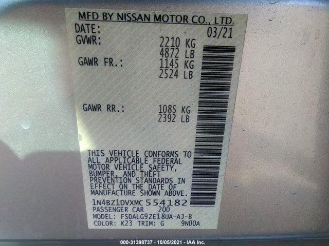 2021 Nissan Leaf, VIN: 1N4BZ1DVXMC554182