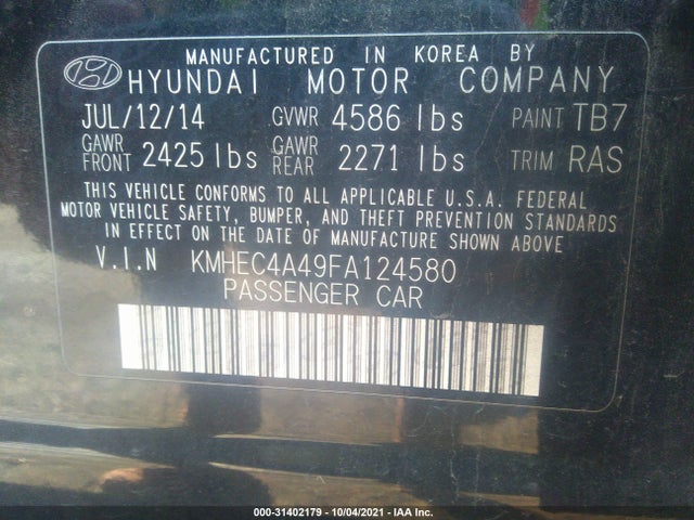 2015 HYUNDAI SONATA HYBRID LIMITED VIN: KMHEC4A49FA124580