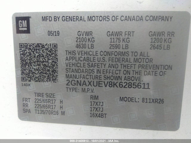Chevrolet EQUINOX LT 2019 2GNAXUEV8K6285611 Image 9