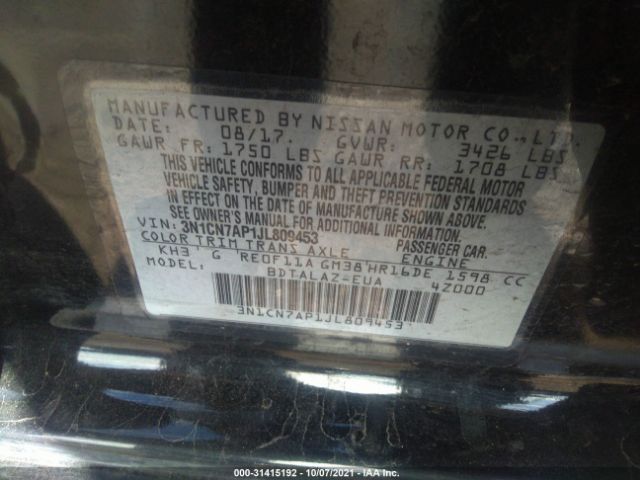 3N1CN7AP1JL809453 Nissan Versa Sedan S Plus