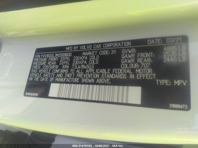 2021 Volvo XC40, VIN: YV4162UL3M2569600