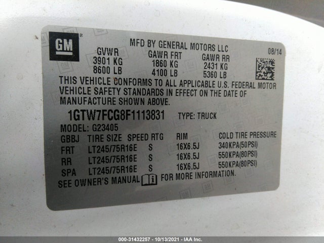 2015 GMC Savana, VIN: 1GTW7FCG8F1113831