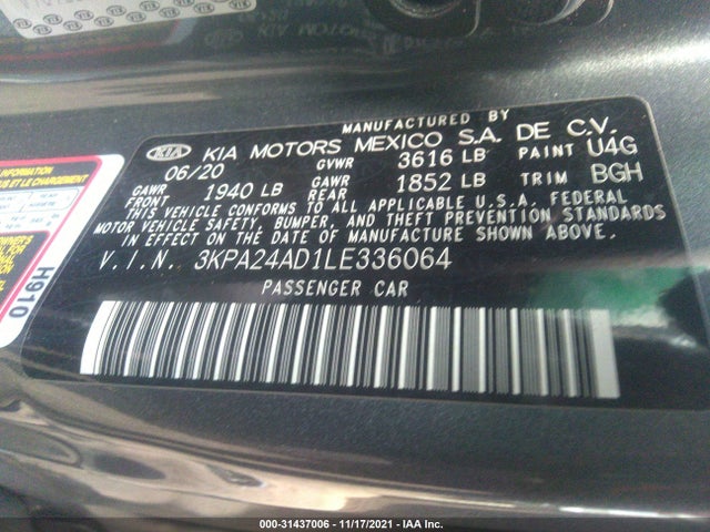 2020 KIA RIO S VIN: 3KPA24AD1LE336064