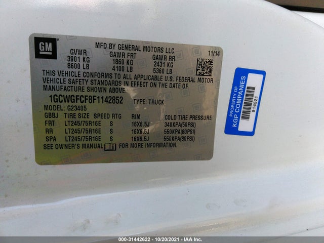 2015 Chevrolet Express, VIN: 1GCWGFCF8F1142852
