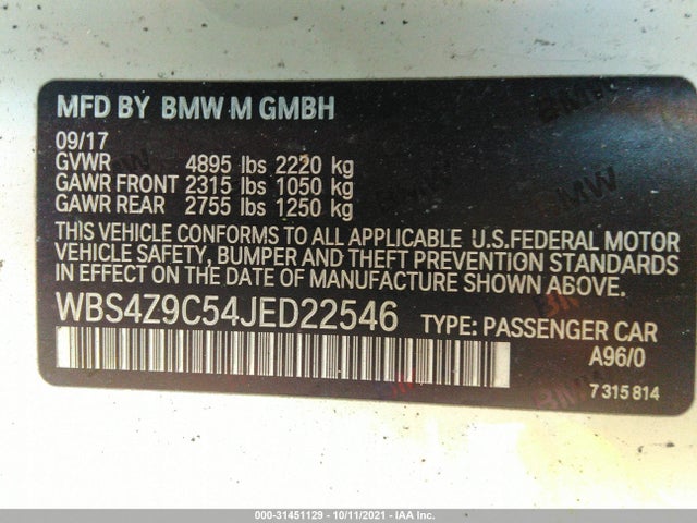 2018 BMW M4, VIN: WBS4Z9C54JED22546