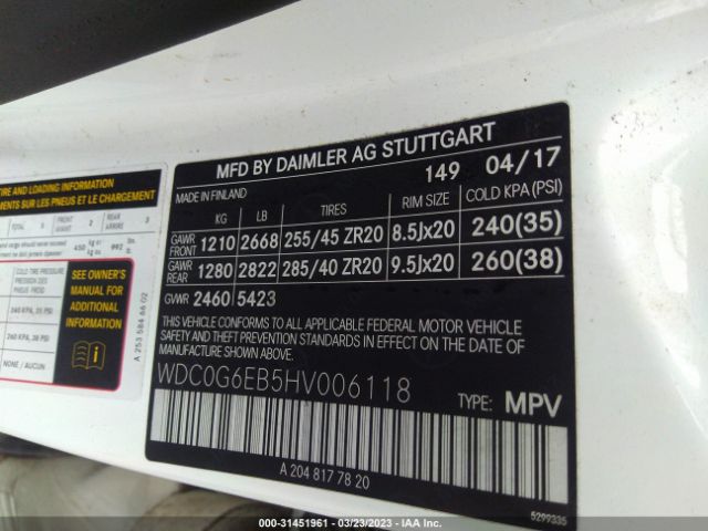 WDC0G6EB5HV006118 Mercedes-Benz Glc Amg Glc 43