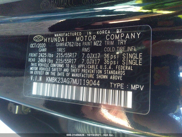 2021 Hyundai Kona, VIN: KM8K23AG7MU119044