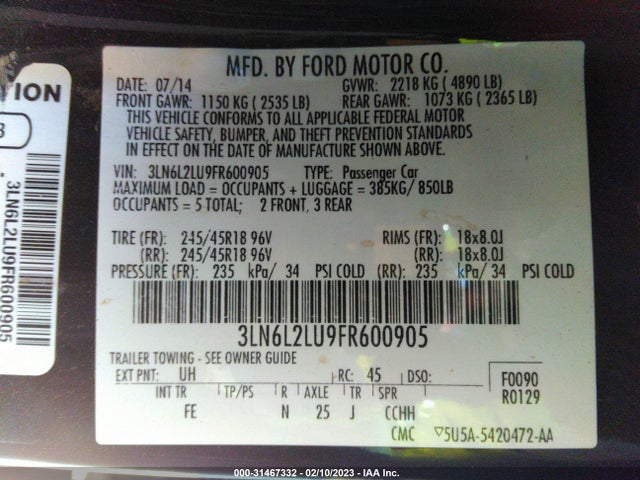 Lincoln MKZ 2015 3LN6L2LU9FR600905 Image 9