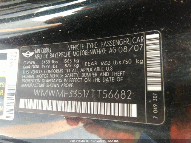 2007 MINI COOPER WMWMF33517TT56682 Photo 8
