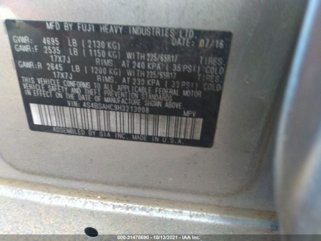 4S4BSAHC9H3213008 Subaru Outback Premium