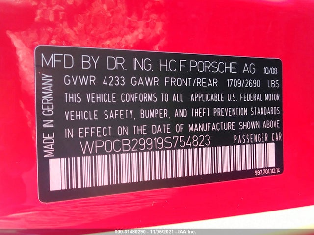 2009 PORSCHE 911 WP0CB29919S754823 Photo 8