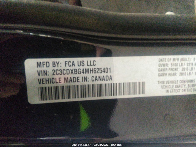 2021 DODGE CHARGER SXT VIN: 2C3CDXBG4MH625401