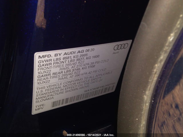 2020 Audi SQ8, VIN: WA1CWAF1XLD027733