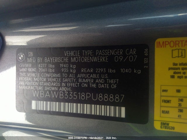 BMW 3 Series 328i 2008 WBAWB33518PU88887 Image 10