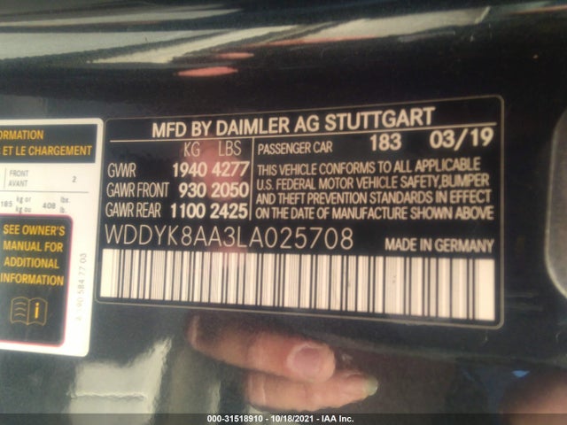 2020 Mercedes-Benz AMG GT, VIN: WDDYK8AA3LA025708