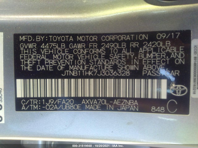 JTNB11HK7J3036328 Toyota CAMRY LE