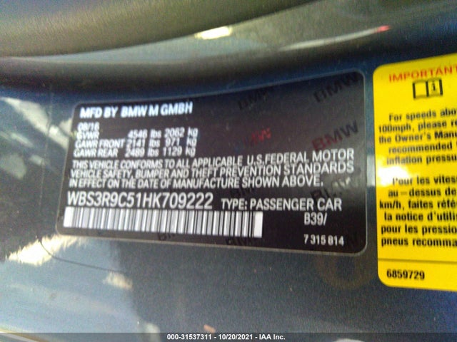 2017 BMW M4, VIN: WBS3R9C51HK709222