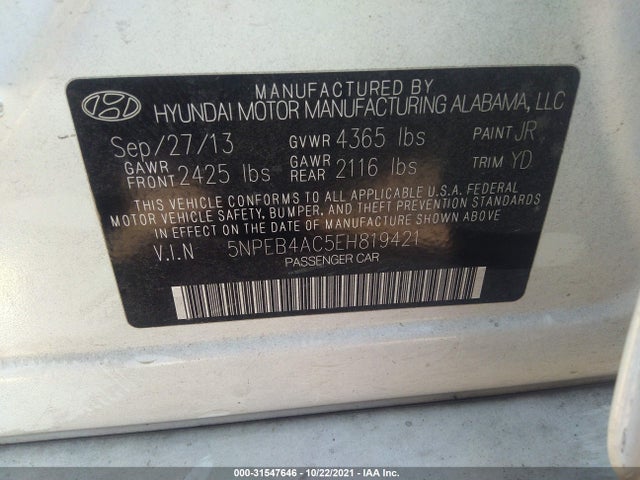 Hyundai SONATA GLS 2014 5NPEB4AC5EH819421 Image 10