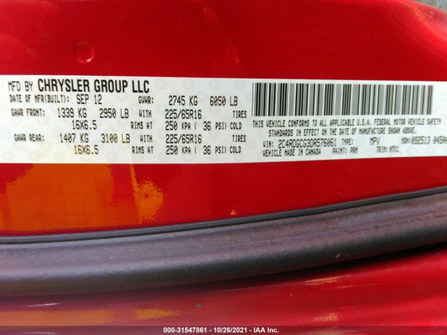 2013 Dodge Grand Caravan Sxt მანქანა იყიდება აუქციონზე, vin: 2C4RDGCG3DR576061, აუქციონის ნომერი: 31547861