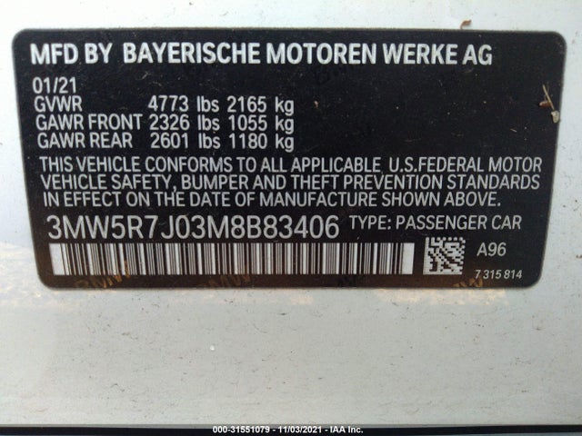 BMW 3 Series 330i Xdrive 2021 аукцион фото