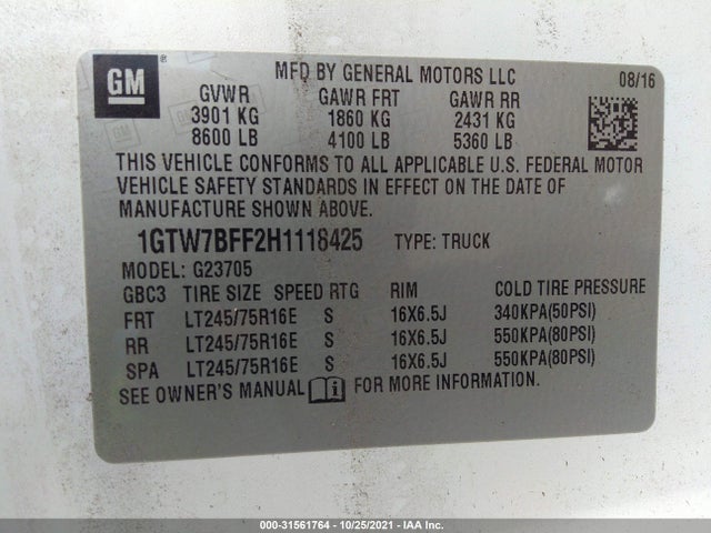 2017 GMC Savana, VIN: 1GTW7BFF2H1118425