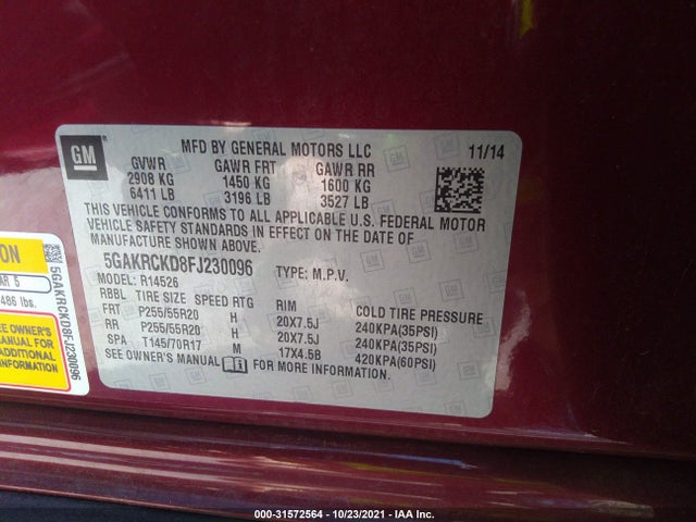 2015 Buick Enclave, VIN: 5GAKRCKD8FJ230096