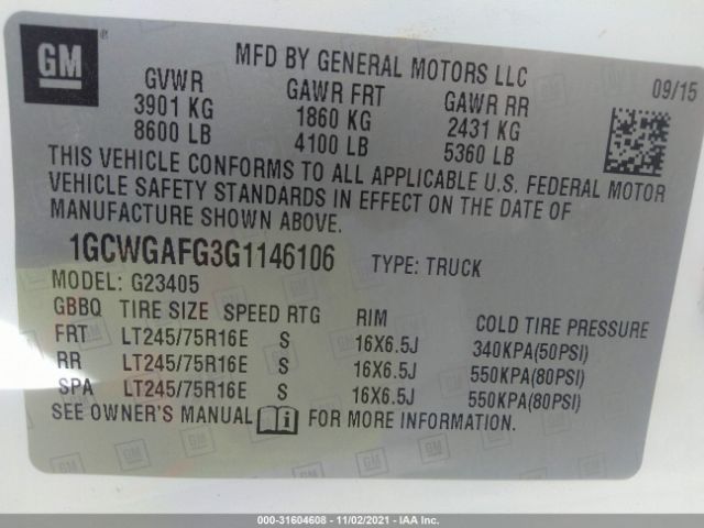 1GCWGAFG3G1146106 Chevrolet Express 2500 Work Van