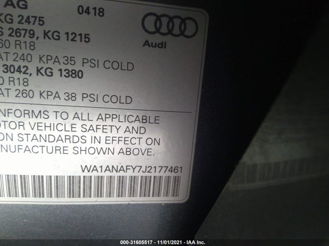 WA1ANAFY7J2177461 Audi Q5 2.0t Tech Premium/2.0t Premium