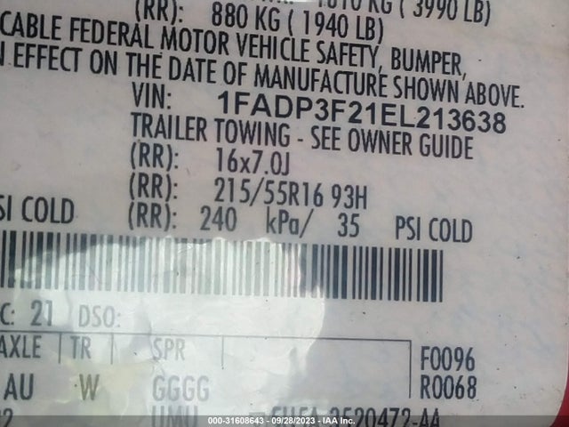 Ford FOCUS SE 2014 1FADP3F21EL213638 Image 10