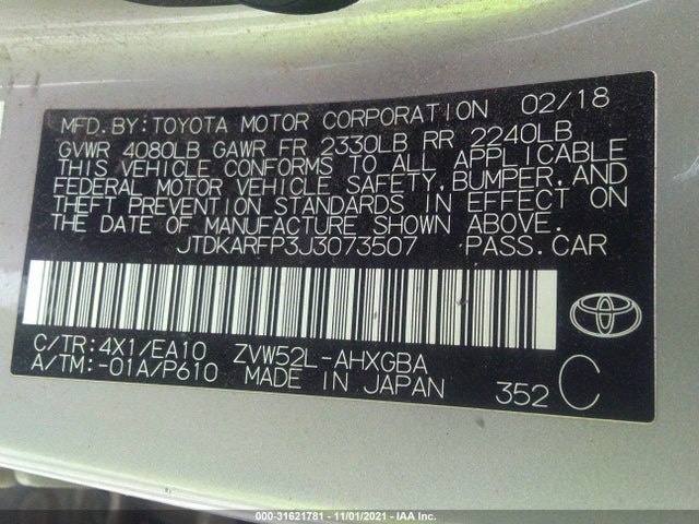 2018 Toyota Prius, VIN: JTDKARFP3J3073507