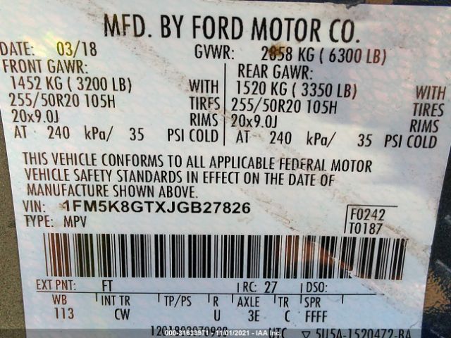 1FM5K8GTXJGB27826 Ford EXPLORER SPORT