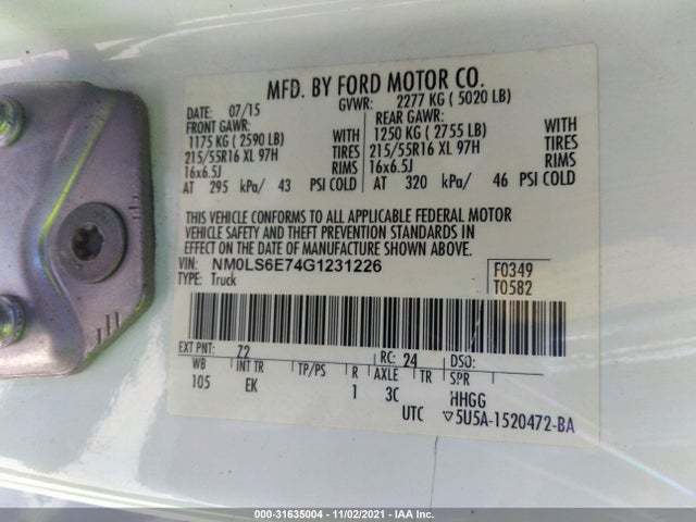 2016 Ford Transit Connect, VIN: NM0LS6E74G1231226