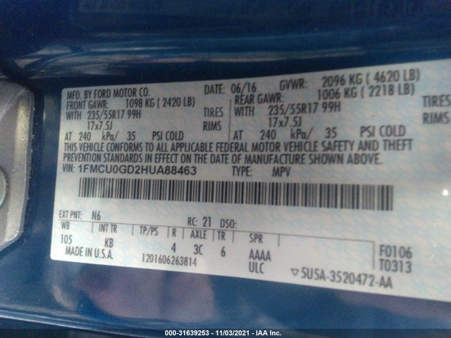 Ford ESCAPE SE 2017 1FMCU0GD2HUA88463 Image 9