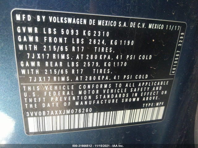 3VV0B7AXXJM076260 Volkswagen TIGUAN S