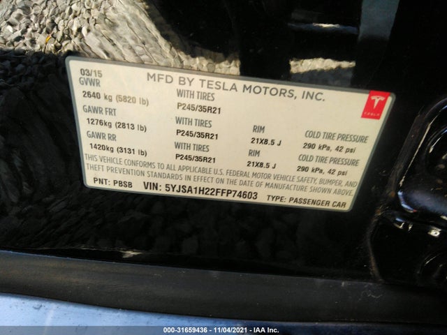 Tesla MODEL S 2015 5YJSA1H22FFP74603 Image 9
