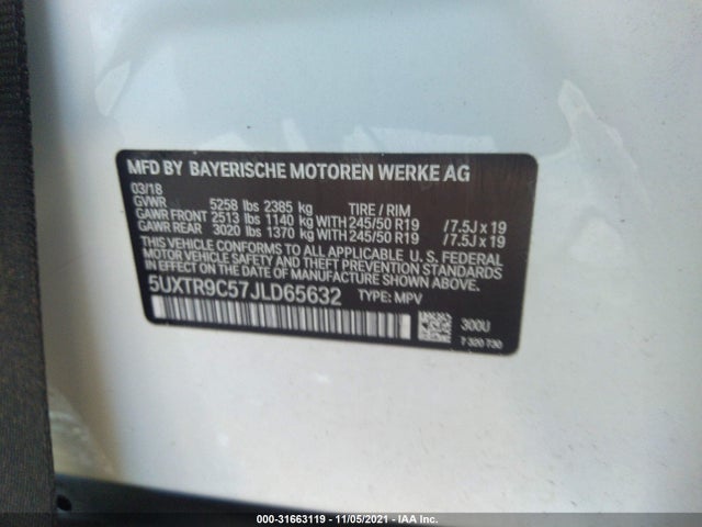 BMW X3 Xdrive30i 2018 5UXTR9C57JLD65632 Image 9